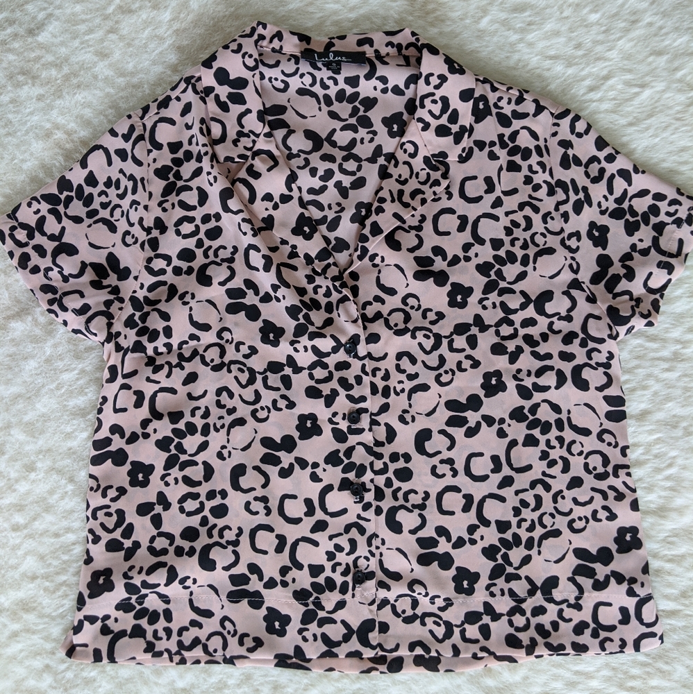 mauve Pink leopard cute cropped shirt top lulus
